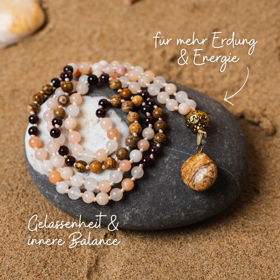 Naturally Grounded Mala mit Landschaftsjaspis, Granat & Aventurin