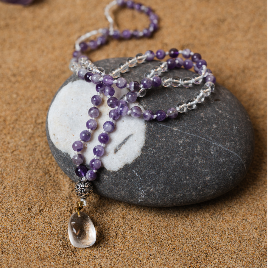 Connect with Your Higher Self Mala mit Amethyst & Bergkristall